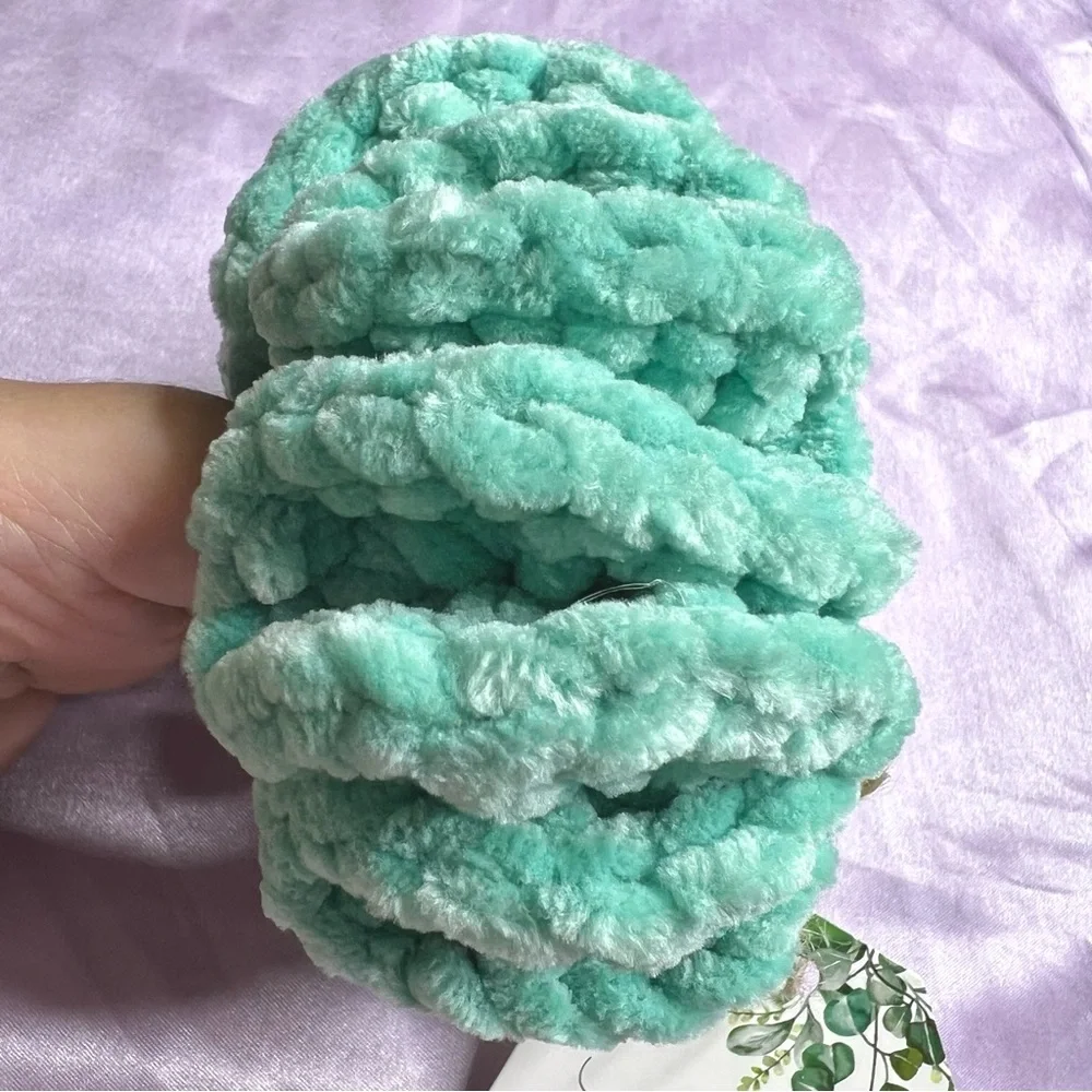 Handmade VELVET Pastel Aqua Green Crochet Scrunchie Chunky Oversized Hair Tie